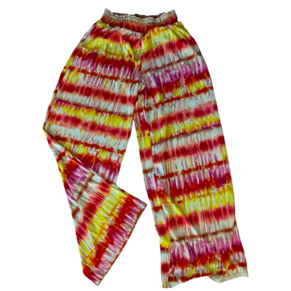 Karen Brooks Lounge PJ Pants - XL orange pink white , wide leg polyester